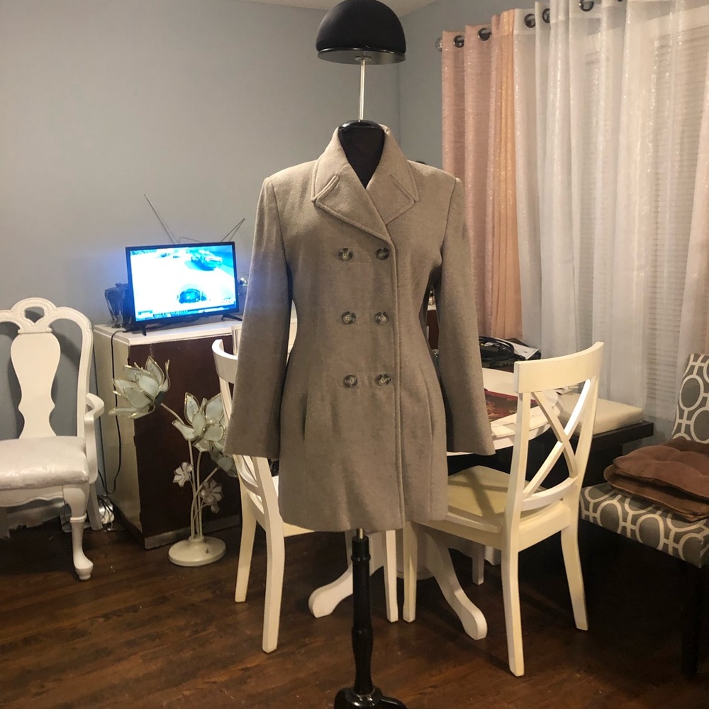 Designer Secret Garden Pea Coat, Sz 8, Gray, Cashmere Blend, Lined Double-Breast